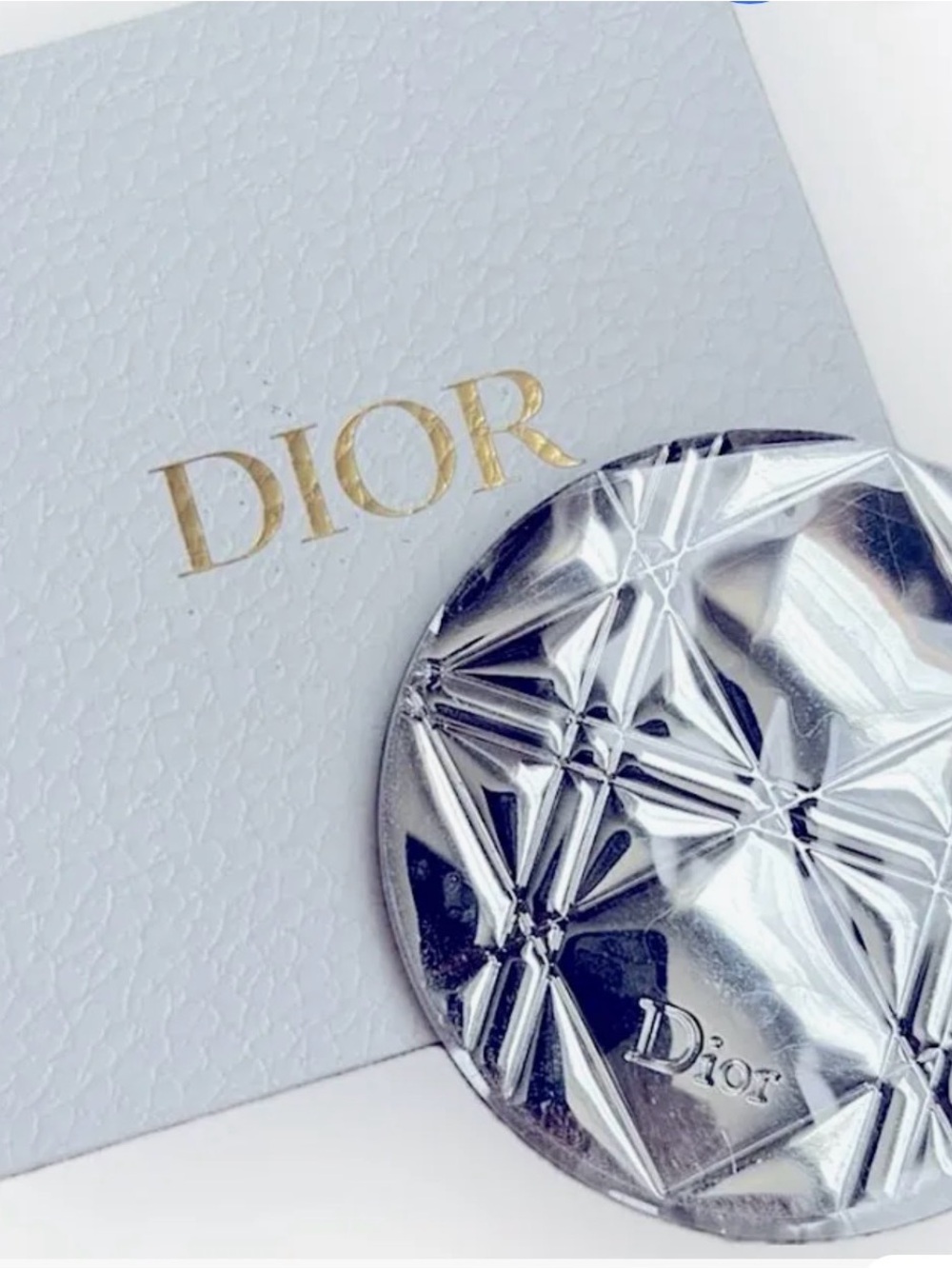 Dior Silver Geometric Quilted Compact Double - Sided Mirror